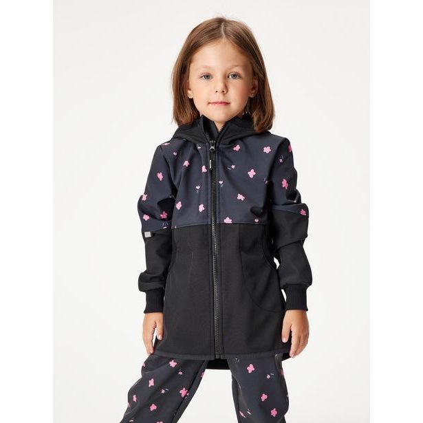 Unuo, Dívčí softshellový kabát s fleecem Street, Černá, Květiny