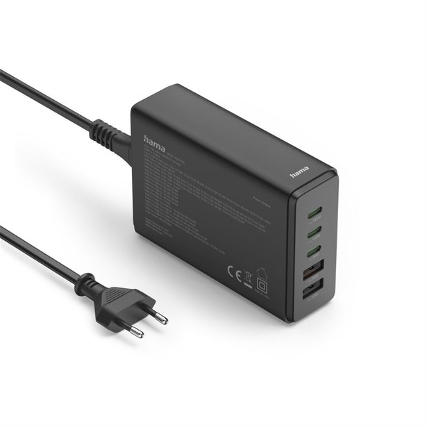Hama USB nabíjecí stanice GaN, 3x USB-C PD, 2x USB-A (1x QC), 140 W