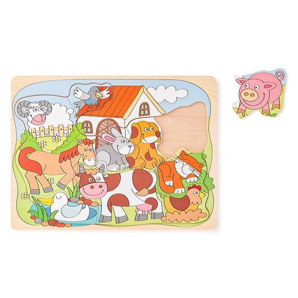 Puzzle na desce "Domácí veselá zvířátka"