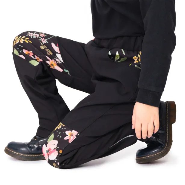 ESITO Dětské softshellové kalhoty DUO Spring flowers - černá