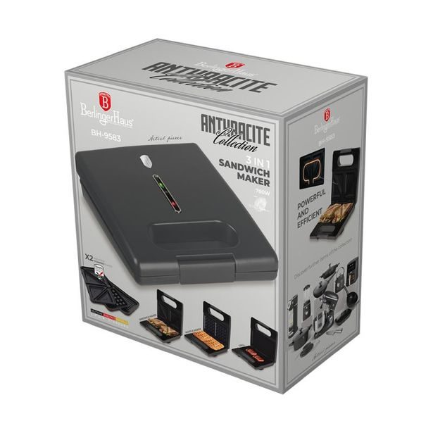 BERLINGERHAUS Sendvičovač 3 v 1 s odnímatelnými deskami Antracit Collection BH-9583