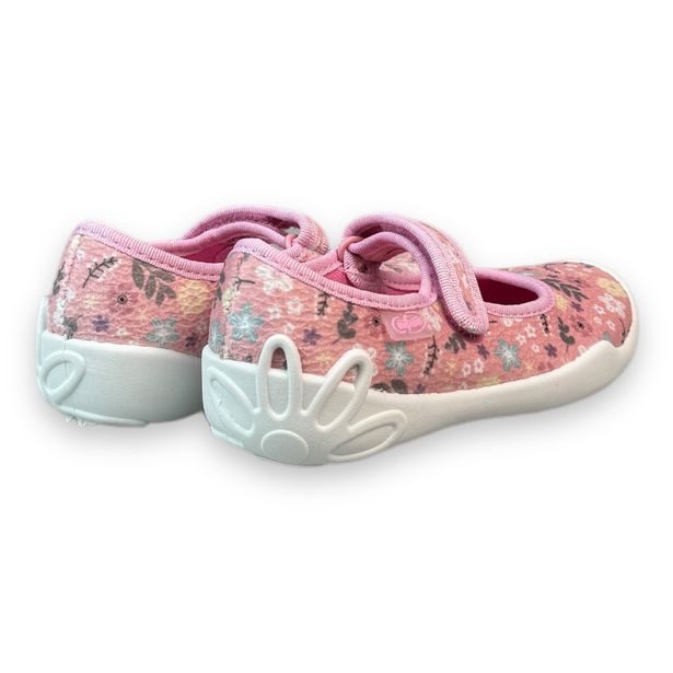 Dívčí balerínky, domácí obuv Befado - růžové, kytky