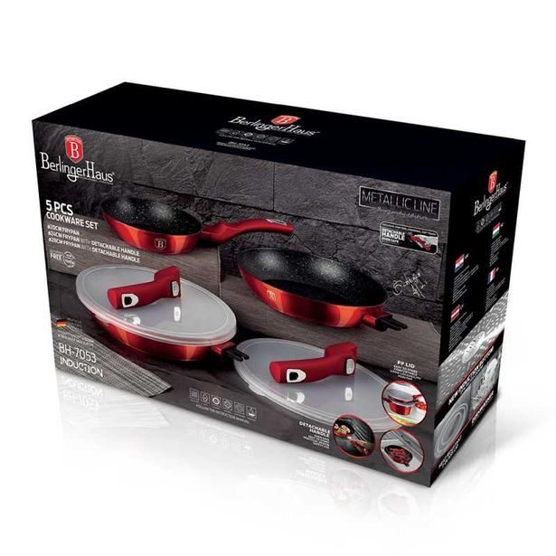 BERLINGERHAUS Sada pánví s odnímatelnou rukojetí 5 ks Burgundy Metallic Line BH-7053