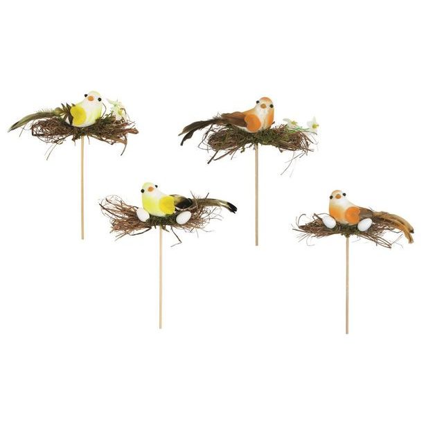 zápich PTÁČEK s hnízdem 13cm, dřevo, dek.