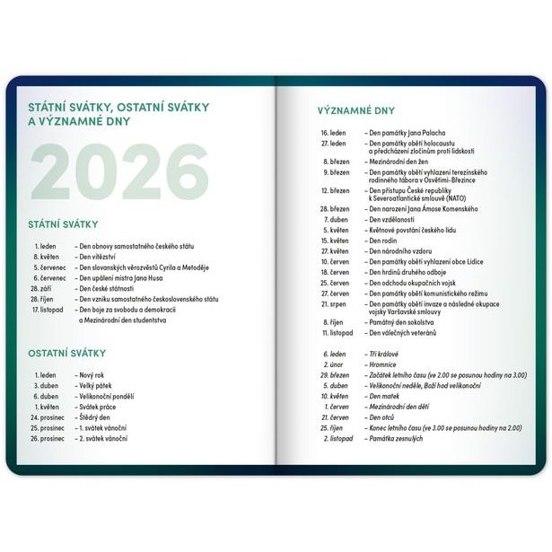 NOTIQUE Školní diář Zelený (září 2025 – prosinec 2026), 9,8 x 14,5 cm