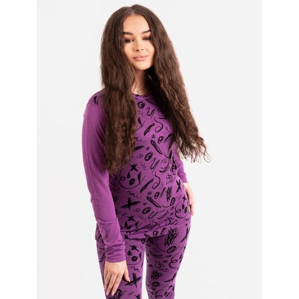 Unuo, Dámské merino triko s dlouhým rukávem Nature, Ostružinová, Kresba