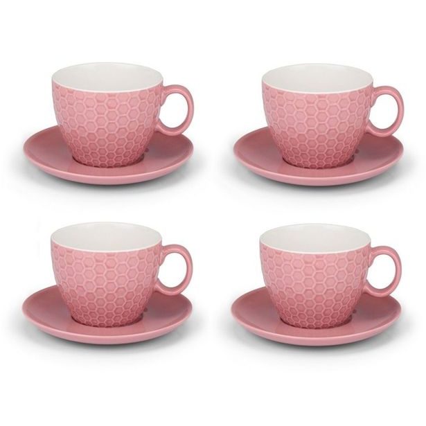 EDCO Šálky a podšálky na cappuccino ALPINA sada 8ks růžová ED-224852ruzo