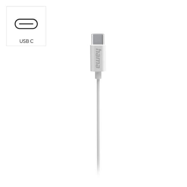 Hama USB-C sluchátka s mikrofonem Curly, špunty, bílá