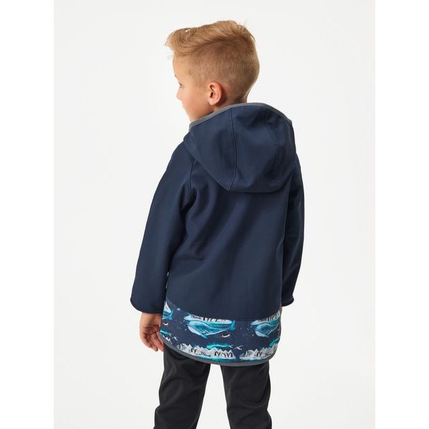 Unuo, Dětská softshellová bunda s fleecem Basic, Tm. Modročerná, Tučňáci