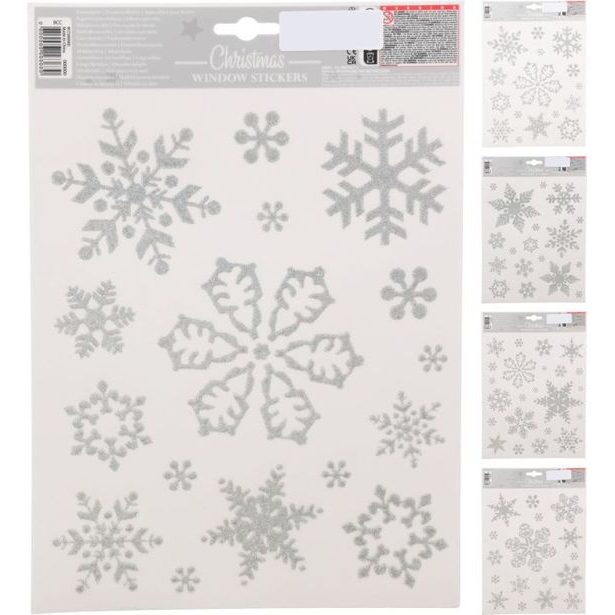 dekorace 30x42cm, STŘÍBRNÁ, mix druhů, vánoční okenní