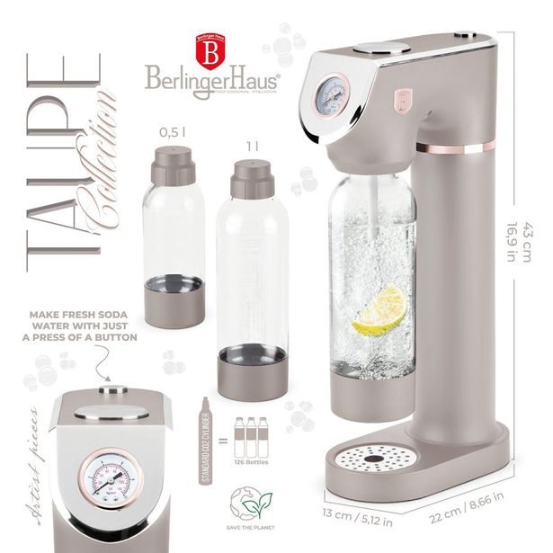 BERLINGERHAUS Výrobník sody SODABAR + 2 lahve Taupe Collection BH-8558