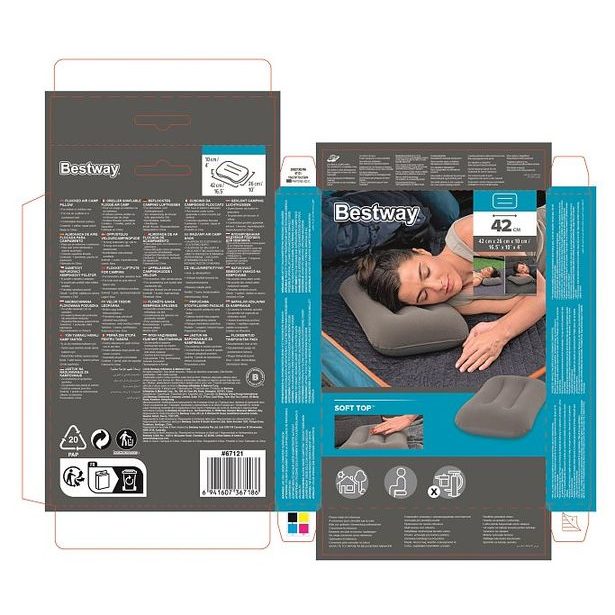 Semišový nafukovací polštář - mix 2 barvy, 42x26x10cm