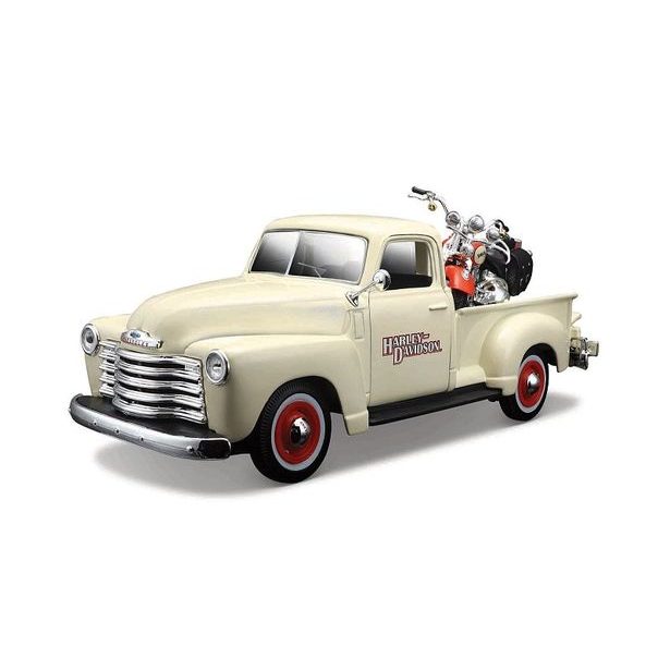 Maisto Maisto - Harley-Davidson Custom, 1950 Chevrolet 3100 Pickup + 2001 FLSTS Heritage Springer, 1:24