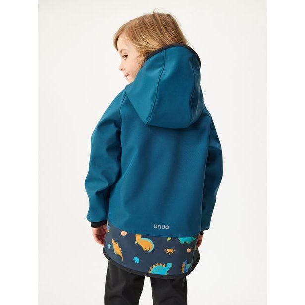 Unuo Dětská softshellová bunda bez zateplení Basic, Kobaltová, Dinosauři