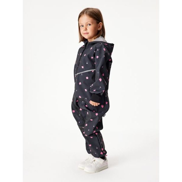 Unuo, Batolecí softshellová kombinéza s fleecem Mini, Černá, Květiny
