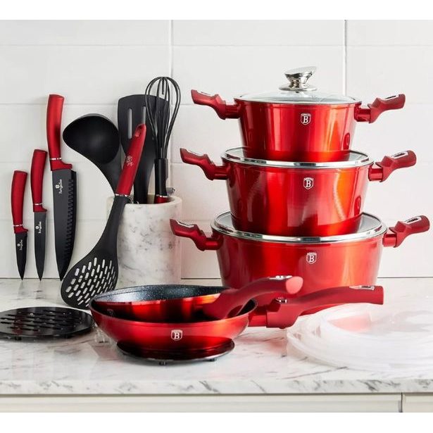 BERLINGERHAUS Sada nádobí s mramorovým povrchem 11 ks Burgundy Metallic Line BH-7142