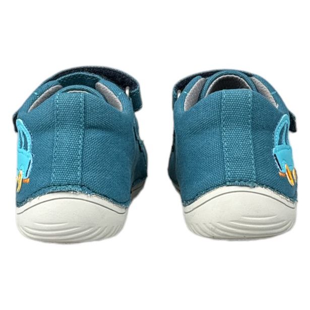 DDstep dětské plátěné BAREFOOT boty - Modré s autíčkem