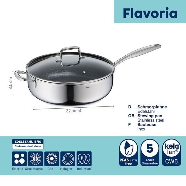 KELA Pánev s poklicí nerez 18/10 Flavoria 38 cm KL-10241