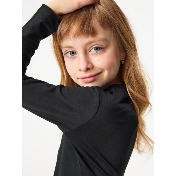 Unuo Dětské merino triko s dlouhým rukávem, Černá
