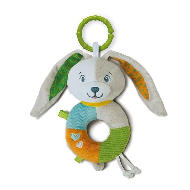 CLEMENTONI Plyšové chrastítko s úchytem - Zajíček