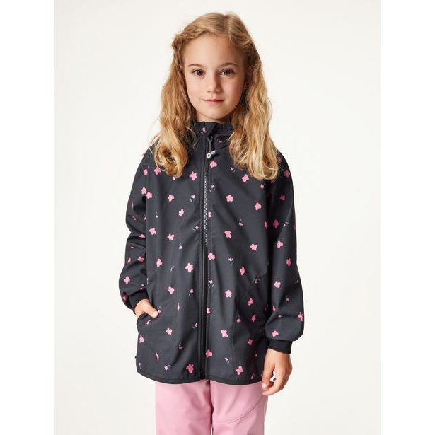 Unuo, Dětská softshellová bunda bez zateplení pružná Basic, Černá, Květiny