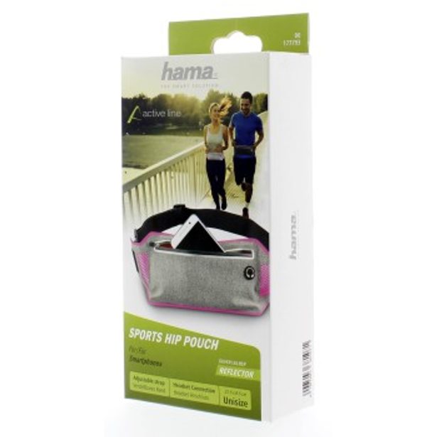 Hama Running Sports Hip Pouch for Smartphones, grey/pink