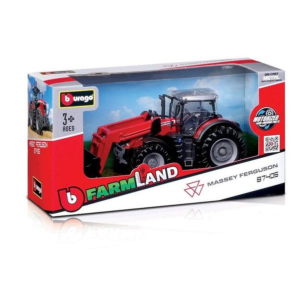 Bburago Bburago - FarmLand, Traktor s předním nakladačem na setrvačník, 10cm, assort