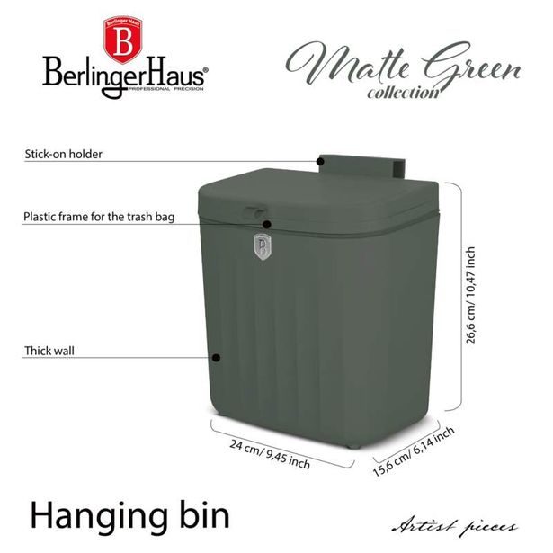 BERLINGERHAUS Koš odpadkový závěsný 7 l Matte Green Collection BH-8889