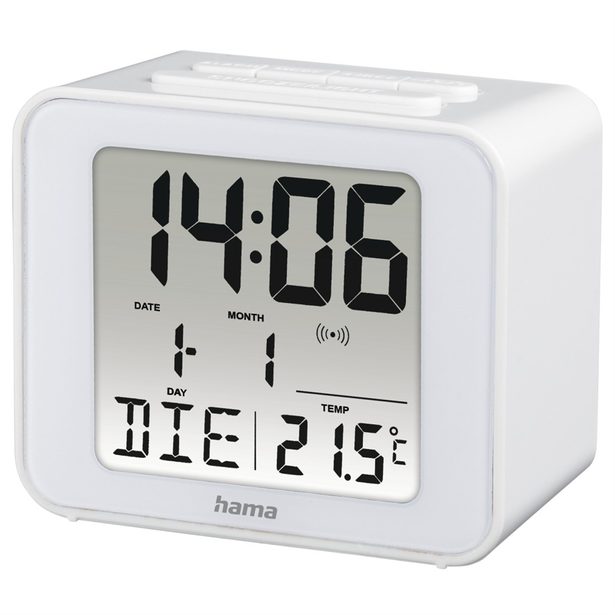 Hama Cube, digitální budík, řízený rádiovým signálem, bílý