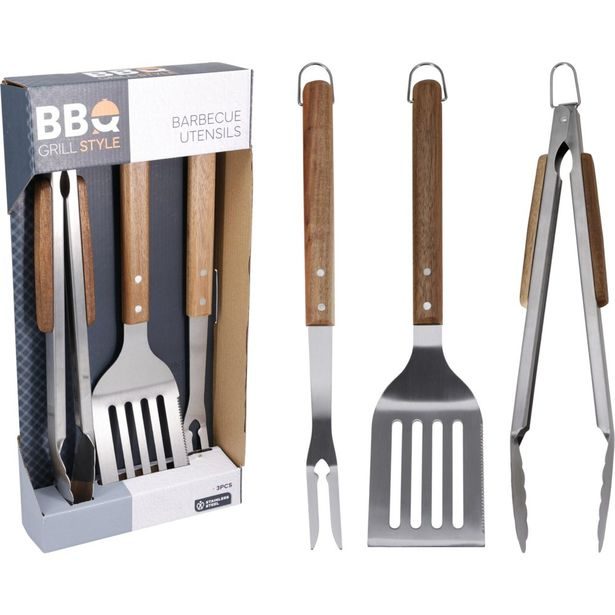 BBQ Grilovací nářadí sada 3 ks dřevo-nerez KO-C83600050