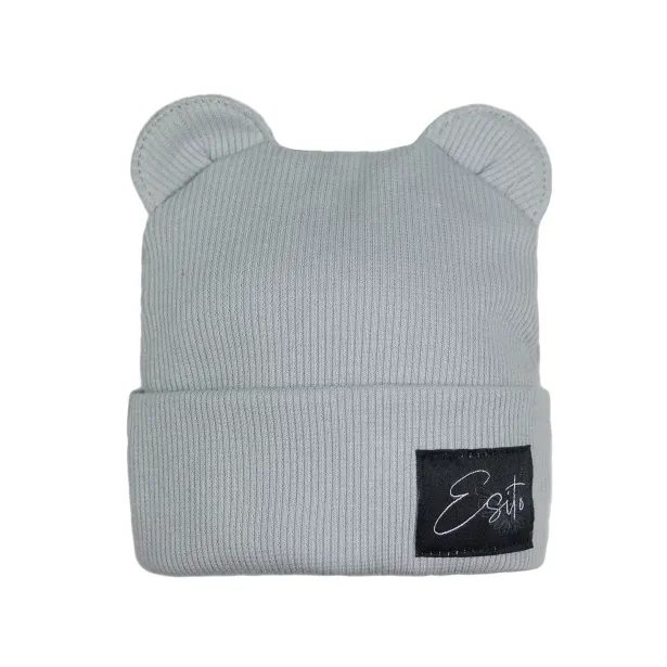 ESITO Zimní žebrovaná čepice s oušky Color Grey - šedá