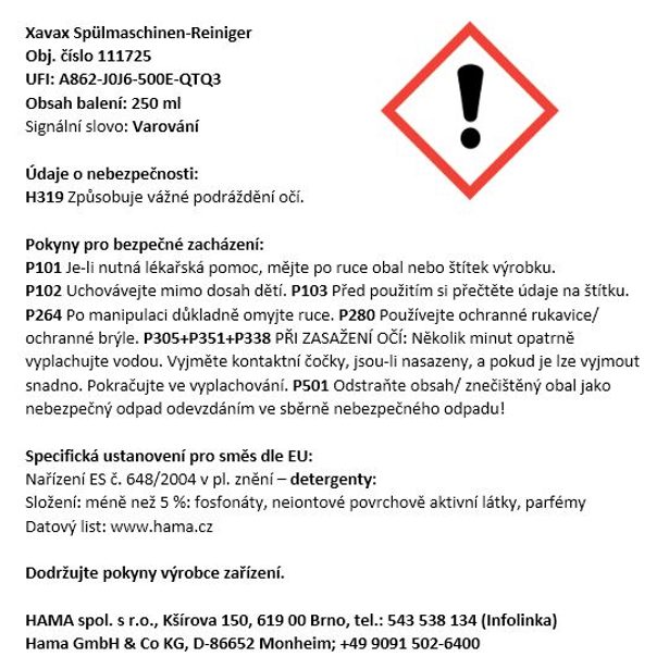 Xavax čisticí prostředek pro myčky, svěží vůně, 250 ml