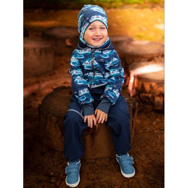Unuo, Batolecí softshellová kombinéza s fleecem Mini, Tm. Modročerná, Tučňáci