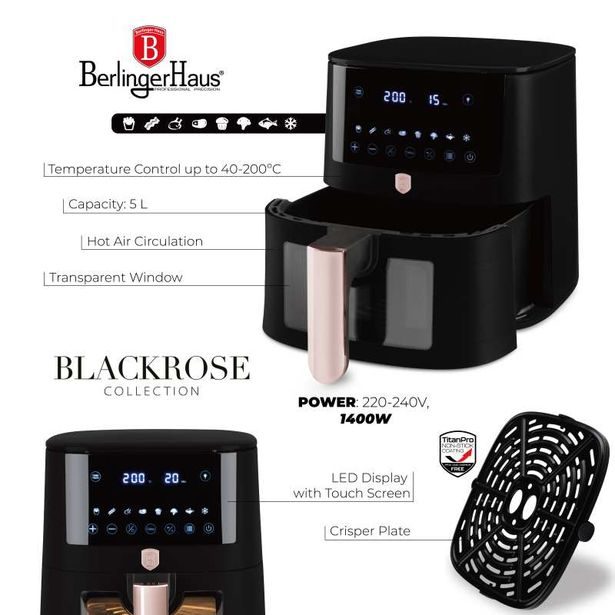 BERLINGERHAUS Horkovzdušná fritéza digitální 5 l Black Rose Collection BH-9488
