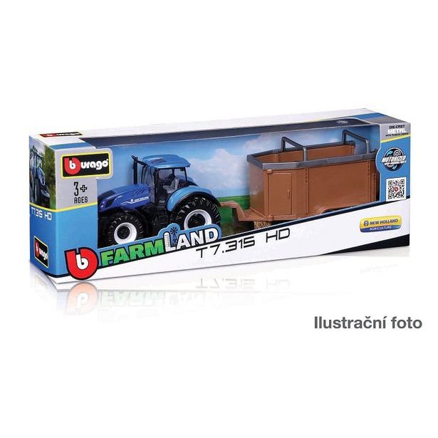 Bburago Bburago - FarmLand, Traktor se setrvačníkem s vlečkou, 10cm, assort
