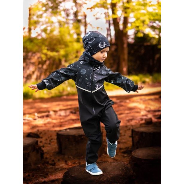 Unuo, Batolecí softshellová kombinéza s fleecem Mini, Černá, Planety