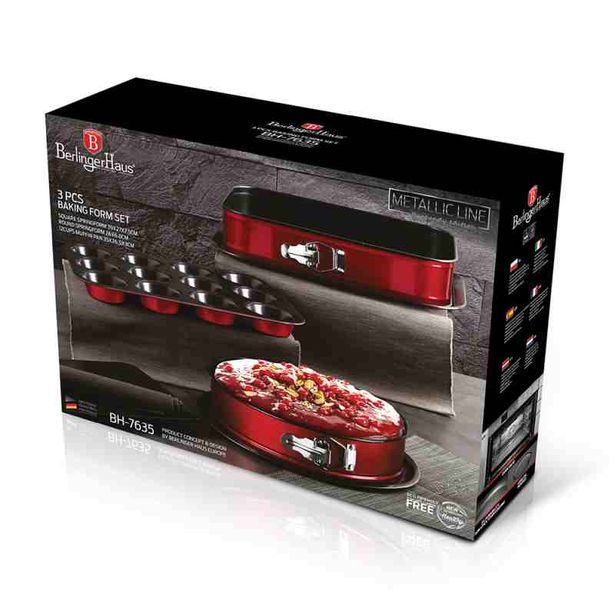 BERLINGERHAUS Sada pečicích forem s titanovým povrchem 3 ks Burgundy Metallic Line muffin BH-7635
