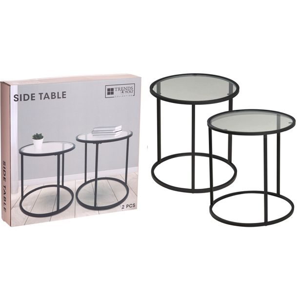 H & S COLLECTION Stolek odkládací 2 ks kov/sklo černá KO-DD1001530