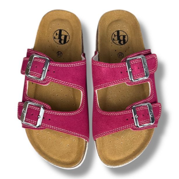 Dívčí kožené pantofle Best Feet - Fuchsia