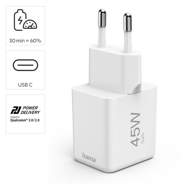 Hama rychlá USB nabíječka, USB-C PD/QC 45 W, super-mini