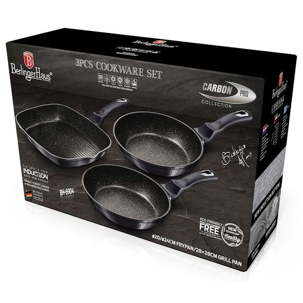 BERLINGERHAUS Sada pánví s mramorovým povrchem 3 ks Carbon PRO Line BH-6904