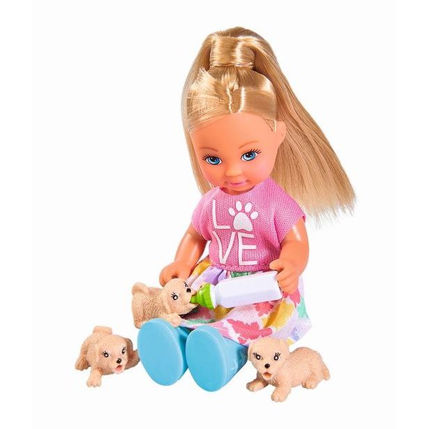 Panenka Evička s pejskem a štěňátky