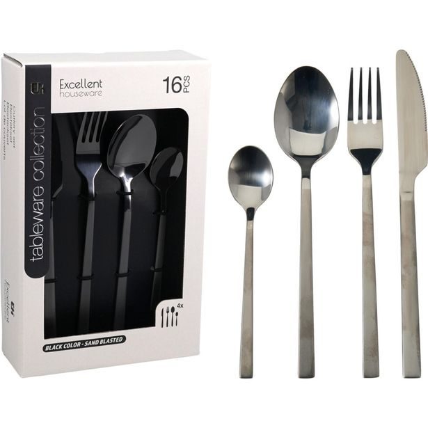 EXCELLENT HOUSEWARE Sada černých příborů 16 ks KO-BS2000060
