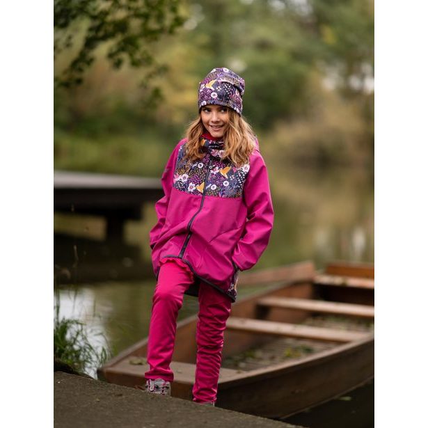 Unuo Dětské softshellové kalhoty s fleecem pružné Fantasy, Fuchsiová