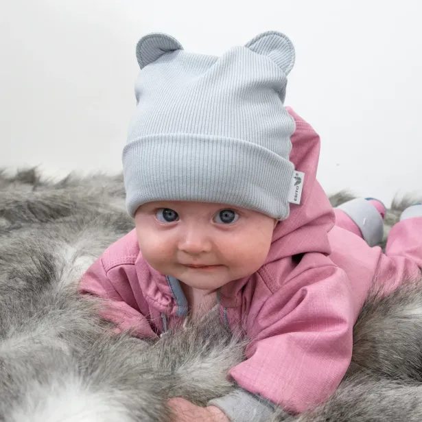 ESITO Zimní žebrovaná čepice s oušky Color Grey - šedá