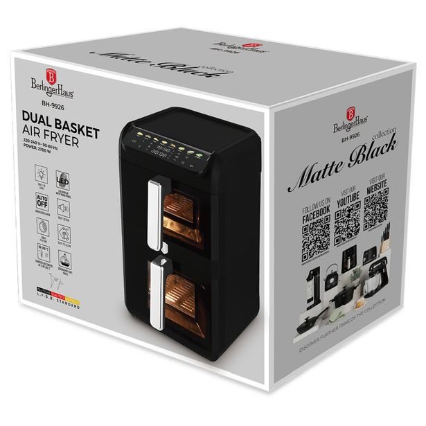 BERLINGERHAUS Horkovzdušná fritéza digitální dvojitá 4+6 l Matte Black Collection BH-9926