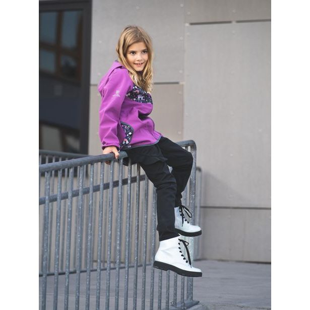 Unuo, Dětské softshellové kalhoty s fleecem pružné Fantasy, Černá