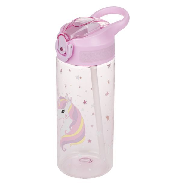 BAAGL Tritanová láhev na pití s brčkem Rainbow Unicorn 500 ml