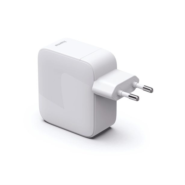 Hama rychlá USB nabíječka GaN 2x USB-C, PD 65 W, navíjecí kabel