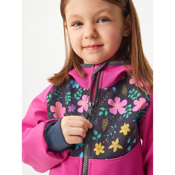Unuo Dětská softshellová bunda s fleecem Basic, Fuchsiová, Kytičky